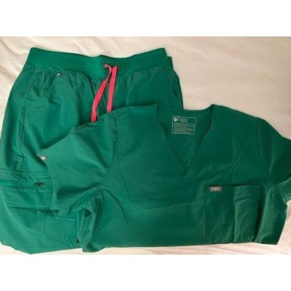 Figs Other - Figs Green Scrub Set with Pink Accents